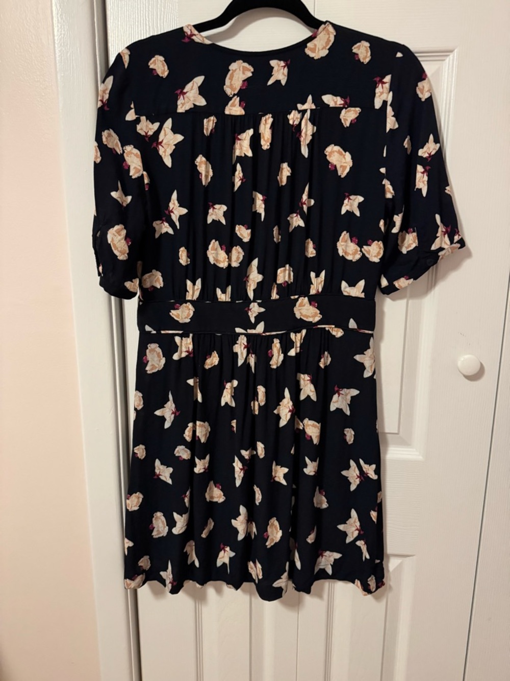 ba&sh Marine Navy Magnolia Floral Mini Dress Button Front Cinched Waist: US 6 - Picture 4 of 7